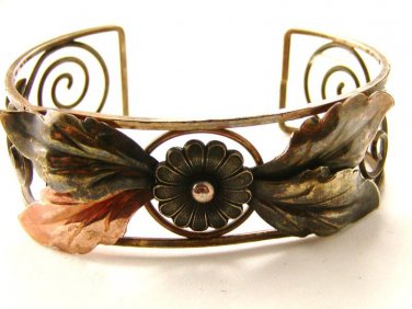 Vintage Sterling Silver Brass Copper 3 tone Copper Bracelet
