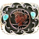 Vintage 1922 Peace Silver Dollar With Turquoise Belt Buckle