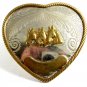 True Vintage Western 3 Horse Heads Heart German Silver Belt Buckle 82814
