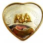 True Vintage Western 3 Horse Heads Heart German Silver Belt Buckle 82814