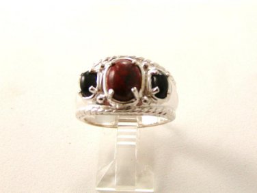 Vintage Sterling Silver & Jasper Black Onyx Ring Sz 9