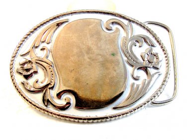 Vintage Silver Tone & White Enamel Western Belt Buckle Made in U.S.A.