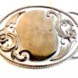 Vintage Silver Tone & White Enamel Western Belt Buckle Made in U.S.A.