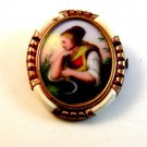 Vintage Hand Painted Portrait Brooch of a Lady Brooch