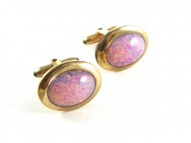 Vintage Goldtone & Faux Opals Cufflinks By Correct 11062013