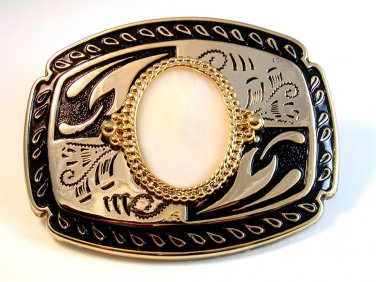 New Old Stock Western Rodeo White Stone ? Belt Buckle Made in USA