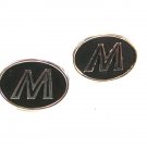 Vintage Initial M or W Black Silvertone Cufflinks by Hickok U.S.A. 71915