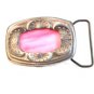 Vintage Pink Stained Glass & Silver Tone Belt Buckle