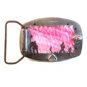 Vintage Pink Stained Glass & Silver Tone Belt Buckle