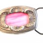 Vintage Pink Stained Glass & Silver Tone Belt Buckle