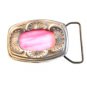 Vintage Pink Stained Glass & Silver Tone Belt Buckle