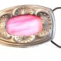 Vintage Pink Stained Glass & Silver Tone Belt Buckle