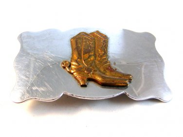 Vintage Silver & Gold Tone Cowboy Boots Belt Buckle by Chambers Made in U.S.A.