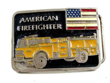 Vintage 1970's Enameled American Firefighter Belt Buckle 10282013