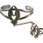 Southwest Silvertone Angel Wings Heart Bracelet & Ring Size 8 1/2