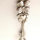 Vintage Sterling Silver Spoon Heart Clover Brooch