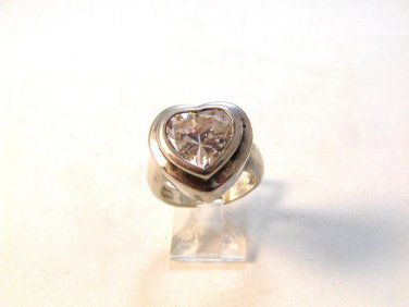 Vintage Sterling Silver Bling Cz Heart Ring Sz 6
