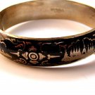 Vintage Siam Sterling Black Niello City In A Boat Bangle Bracelet