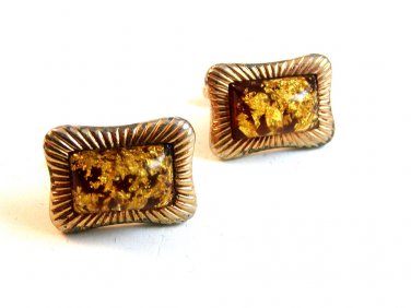 Vintage Gold Flecks & Red Cufflinks Signed Hickok U.S.A.