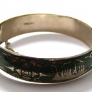 Vintage Siam Sterling Silver Dark Green Niello Enamel Bangle Bracelet