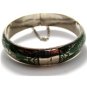 Vintage Siam Sterling Silver Dark Green Niello Enamel Bangle Bracelet