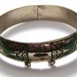 Vintage Siam Sterling Silver Dark Green Niello Enamel Bangle Bracelet