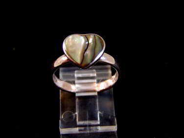 Sterling Silver & Abalone Heart Ring Size 7