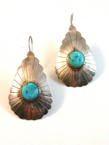 Vintage American Silver & Turquoise Pierced Earrings