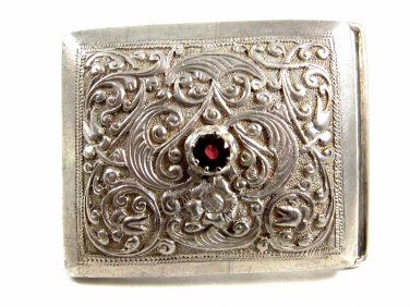 Ladies Handmade Sterling Silver & Garnet Belt Buckle Unmarked 101614