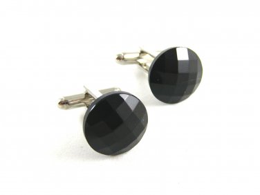 Unmarked Silvertone & Black Button Cufflinks 11062013ooi