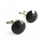 Unmarked Silvertone & Black Button Cufflinks 11062013ooi