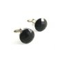 Unmarked Silvertone & Black Button Cufflinks 11062013ooi