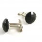 Unmarked Silvertone & Black Button Cufflinks 11062013ooi