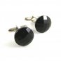 Unmarked Silvertone & Black Button Cufflinks 11062013ooi