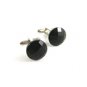 Unmarked Silvertone & Black Button Cufflinks 11062013ooi