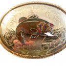 Vintage Silver & Gold Tone Enameled Bass Fish Western Belt Buckle
