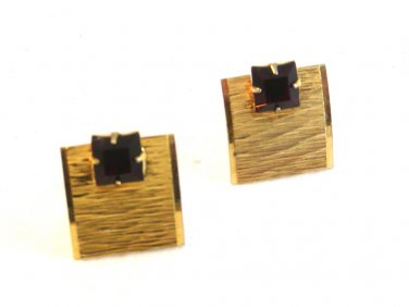 Vintage Gold Tone & Red Rhinestone Cufflinks