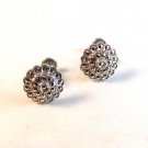 Vintage Sterling Silver & Rhinestone Screw Back Earrings Signed BK