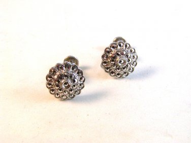 Vintage Sterling Silver & Rhinestone Screw Back Earrings Signed BK