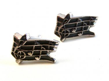 Vintage Silver Tone Musical Note Cufflinks by Hickok U.S.A.