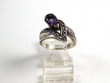 Sterling Silver Amythest Marcasites Ring Size 7