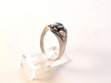 Sterling Silver & Blue Enameled Ring Size 8