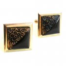 Vintage Silver Tone & Black Carnival Glass Cufflinks