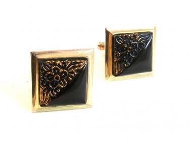 Vintage Silver Tone & Black Carnival Glass Cufflinks