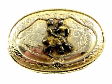 Vintage 1980's 2 Tone Western Square Dance Belt Buckle Not Marked 092314