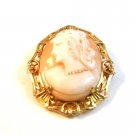 Vintage Gold Tone Shell Cameo Brooch / Pendant