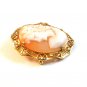 Vintage Gold Tone Shell Cameo Brooch / Pendant