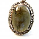 Large Vintage Sterling Silver Moss Agate Pendant