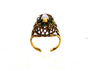 Faux Opal & Faux Green Garnets 18KHGE Ring Size 8 Unbranded 63015