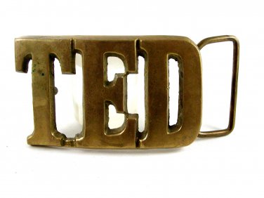 Vintage Solid Brass TED Belt Buckle 11072013